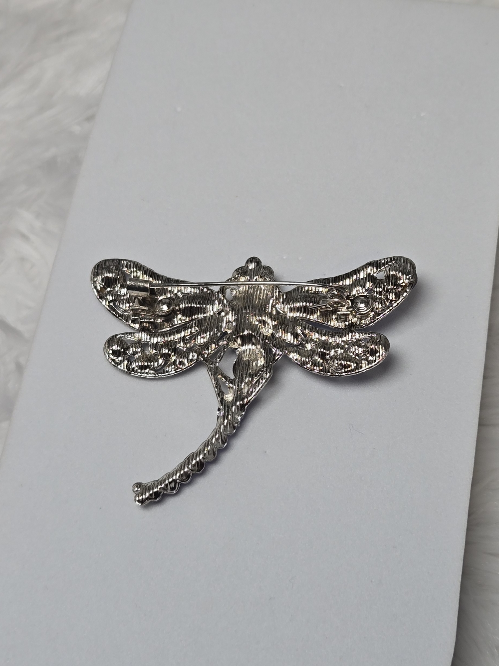 Emerald Green Dragonfly Brooch Silver Rhinestone Crystal Insect Statement Pin - Picture 6 of 6